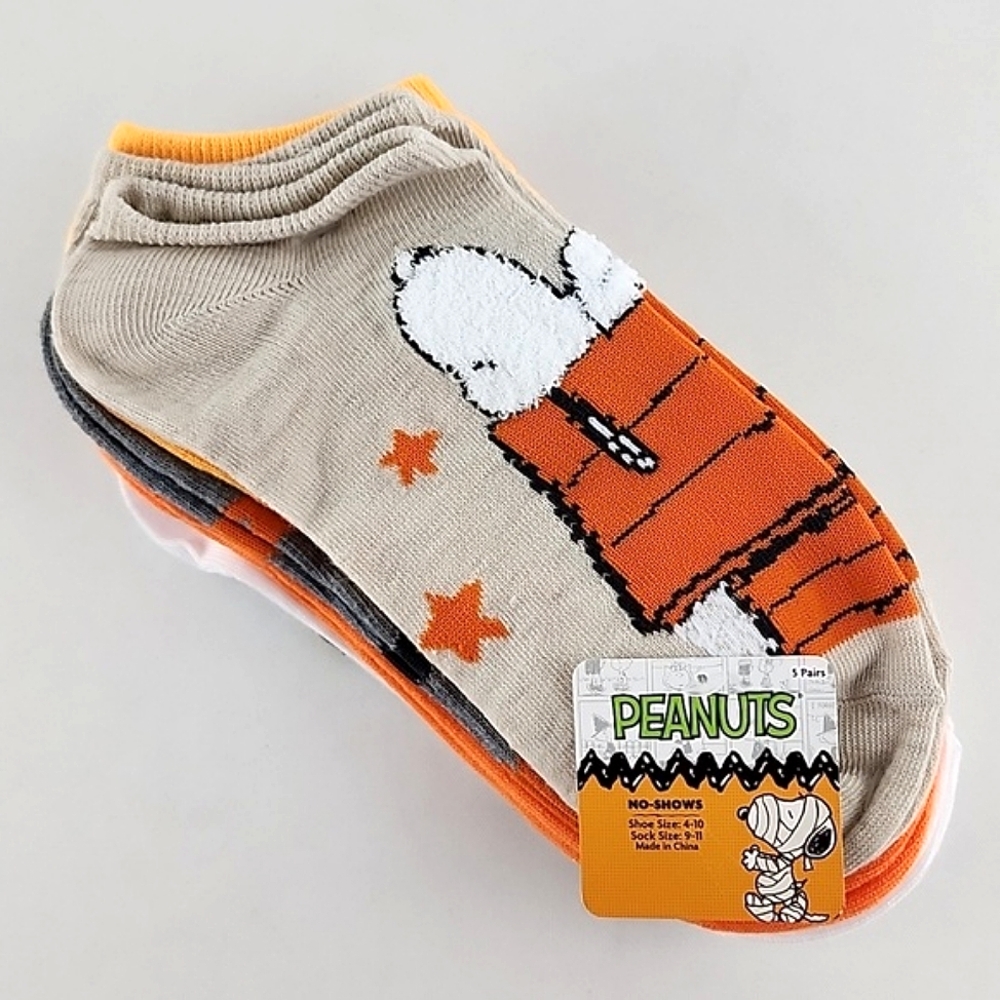 PEANUTS Women's Snoopy Woodstock Mummy Fall No Show Socks 5 Pairs Sz 4-10